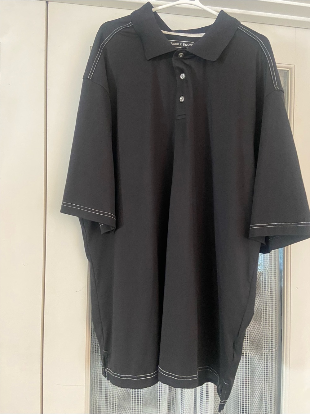 Pebble Beach Black Polo with White Stitching